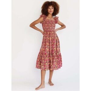 NEW Mille Olympia Floral Cotton Midi Dress in Passionfruit, Size L